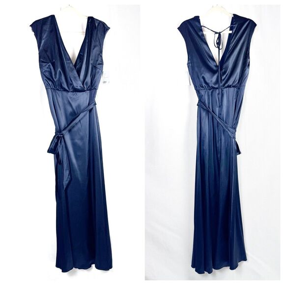 DESSY COLLECTION Cap Sleeve Blouson Faux Wrap Dress in Midnight Navy Blue 3050 4 - Picture 2 of 6